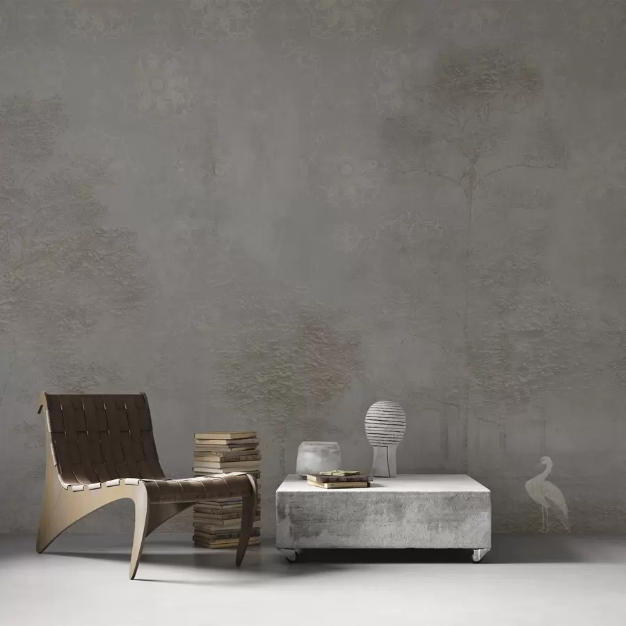 fototapeter Tåkete skog med en hegre og et ornamentalt mønster over w04953v1