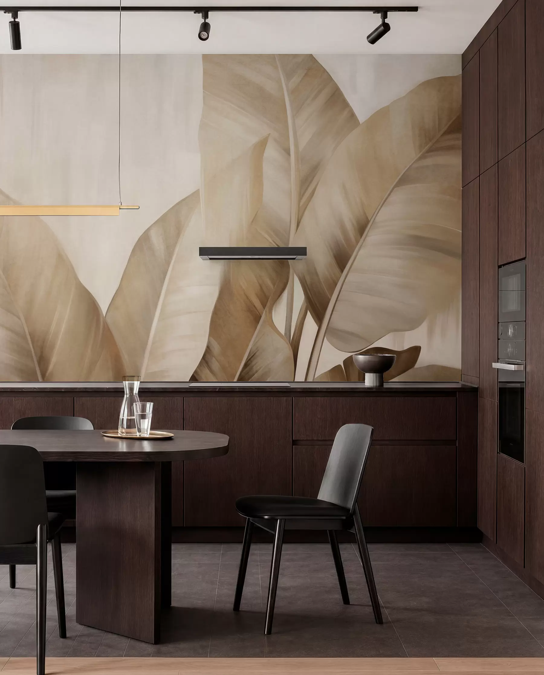 fototapeter Større, lysebrune bananblader med struktur mot en lys beige bakgrunn, med en myk og minimalistisk estetikk w09586