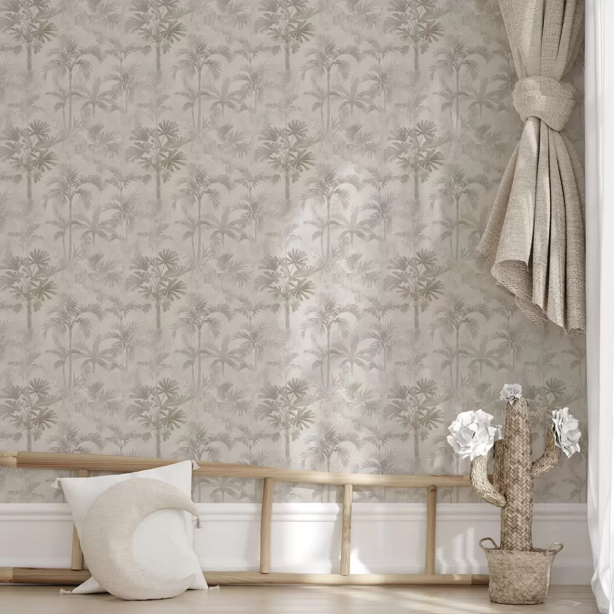 Bakgrunn Tåkete palmelund i varme beige toner a00881