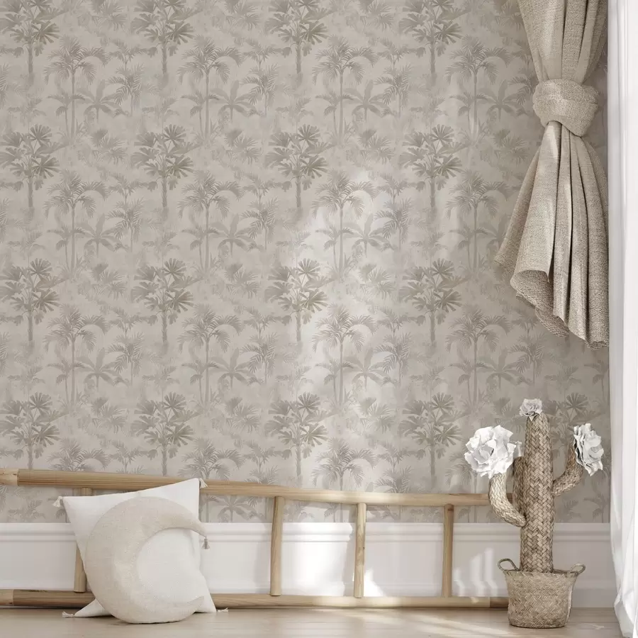 fototapeter Tåkete palmelund i varme beige toner a00881