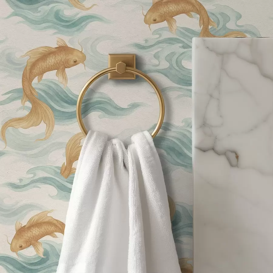 fototapeter Amber koi fisk svømmer blant myke turkise bølger a00894