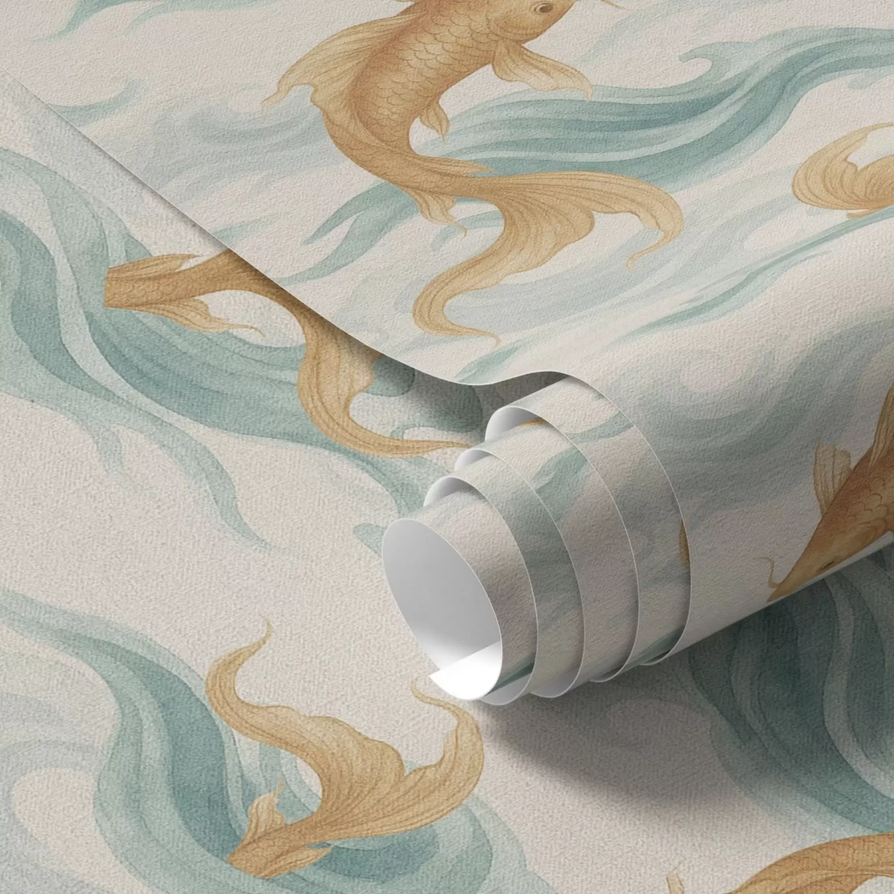 fototapeter Amber koi fisk svømmer blant myke turkise bølger a00894