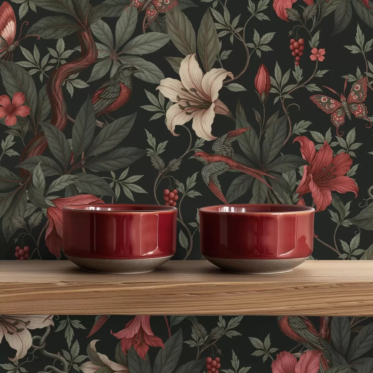 Bakgrunn Mørke jungelblomster med fugler og sommerfugler a00895