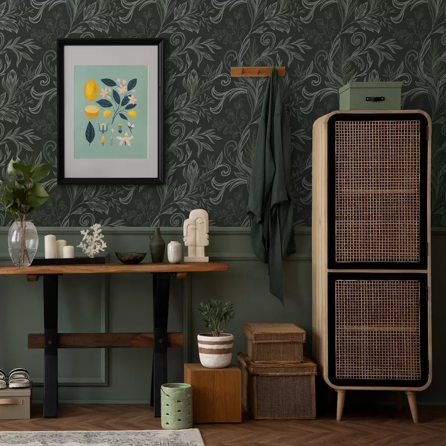 fototapeter Dype skogskrøllede blader i krittgrønne toner a00935v2