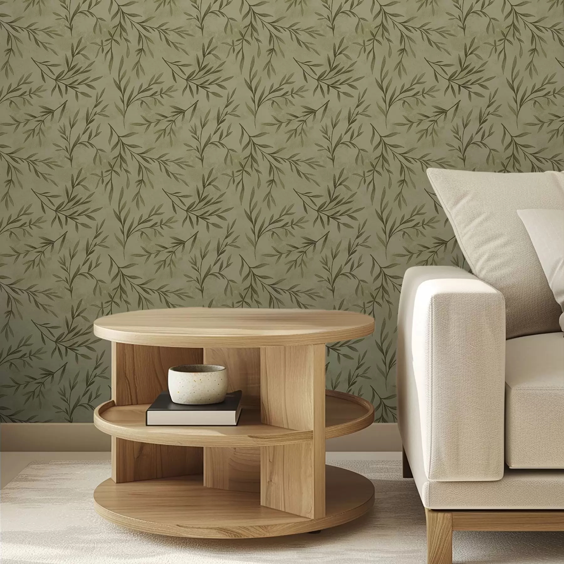 fototapeter Olivenkvister på en dempet gulgrønn strukturert bakgrunn a00936