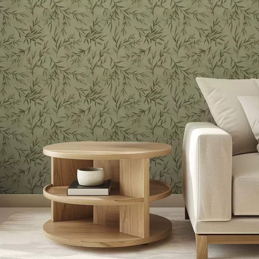 fototapeter Olivenkvister på en dempet gulgrønn strukturert bakgrunn a00936