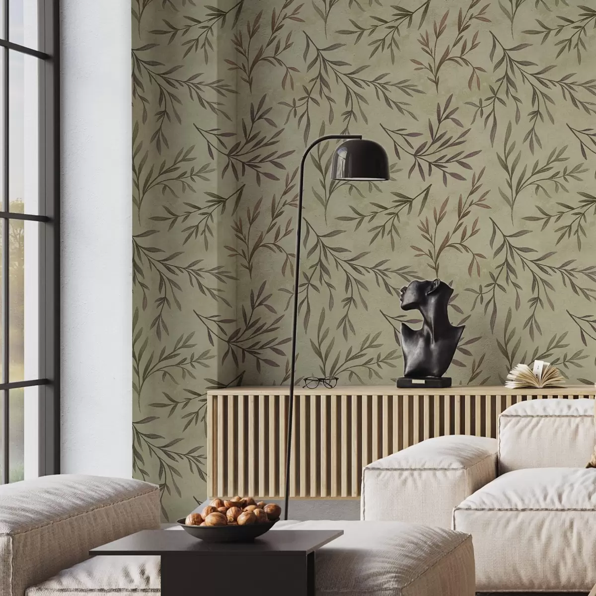 Bakgrunn Lilla og grønne grener med blader på en varm bakgrunn a00936v4