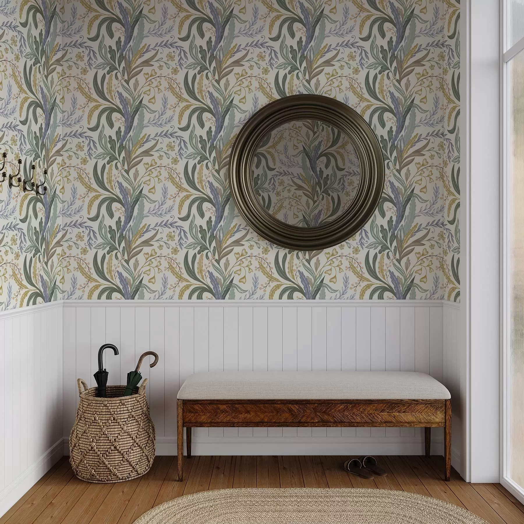 fototapeter Frodig blomsterornament i en myk pastellpalett a00939