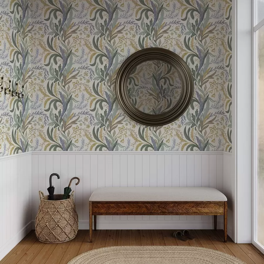 fototapeter Frodig blomsterornament i en myk pastellpalett a00939