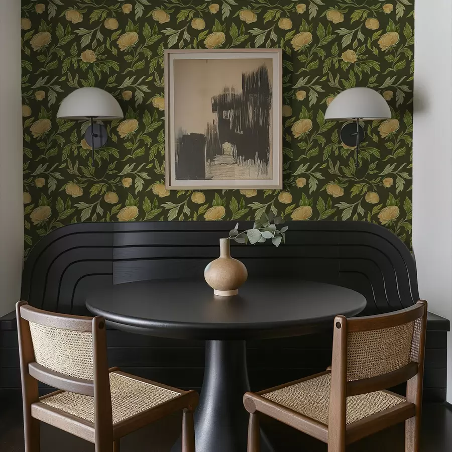 fototapeter Gule pioner på en rik mørkegrønn bakgrunn a00942v1