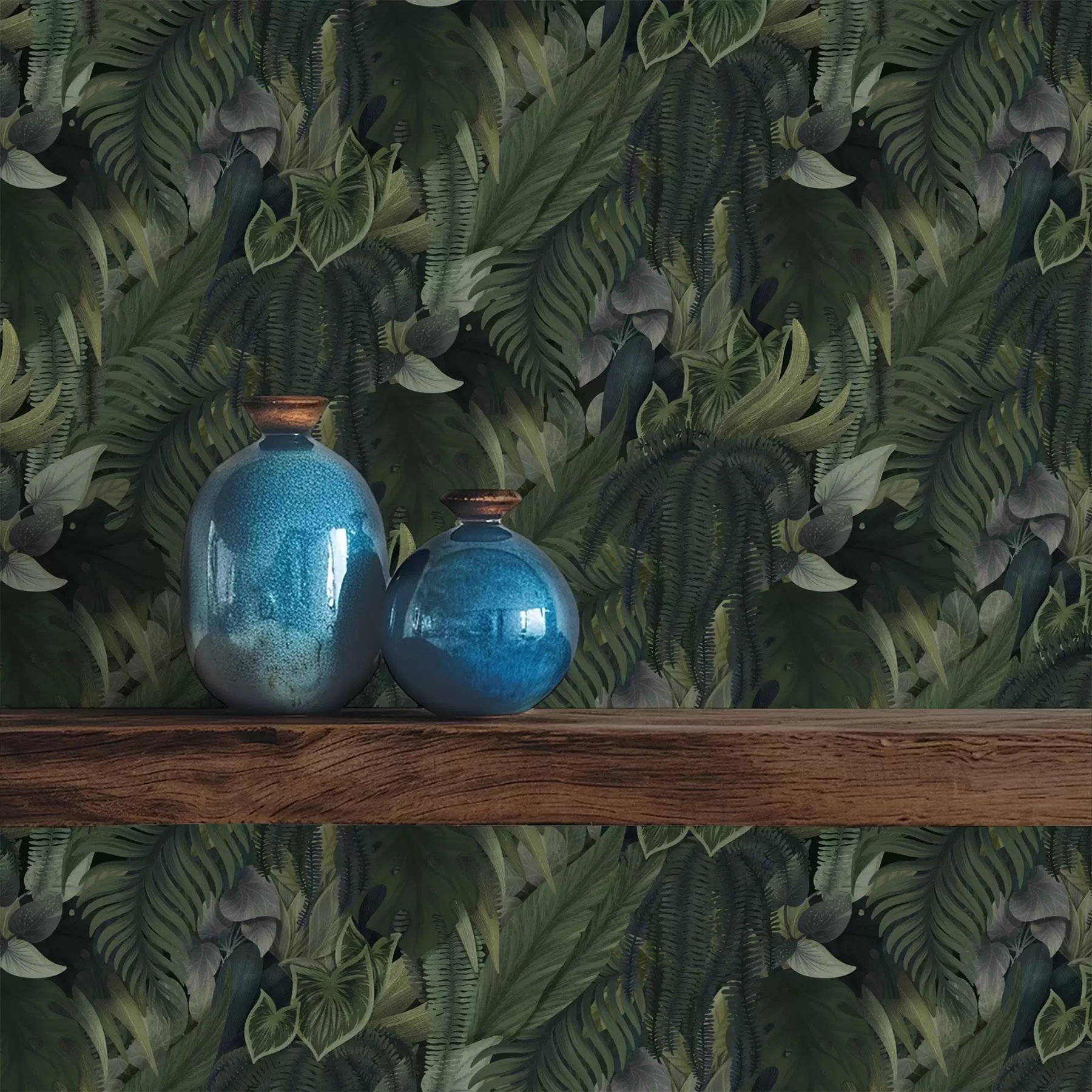 fototapeter Tett tropisk løvverk i dype grønne kratt a00943