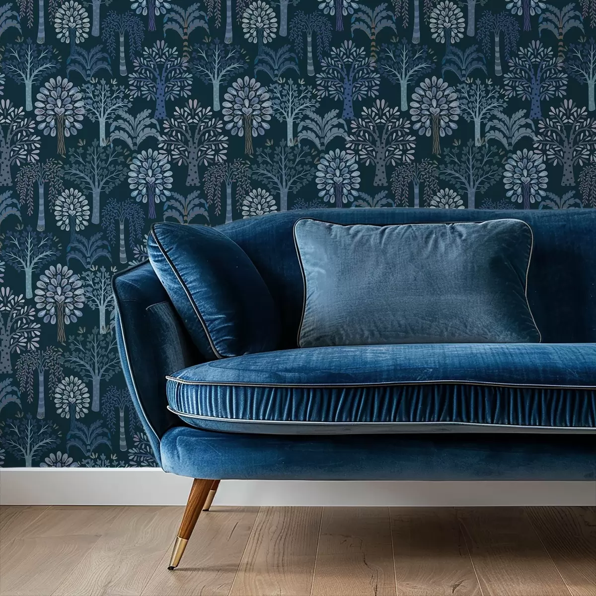 Bakgrunn Natteskog med dekorative trær i blå nyanser a00960v2