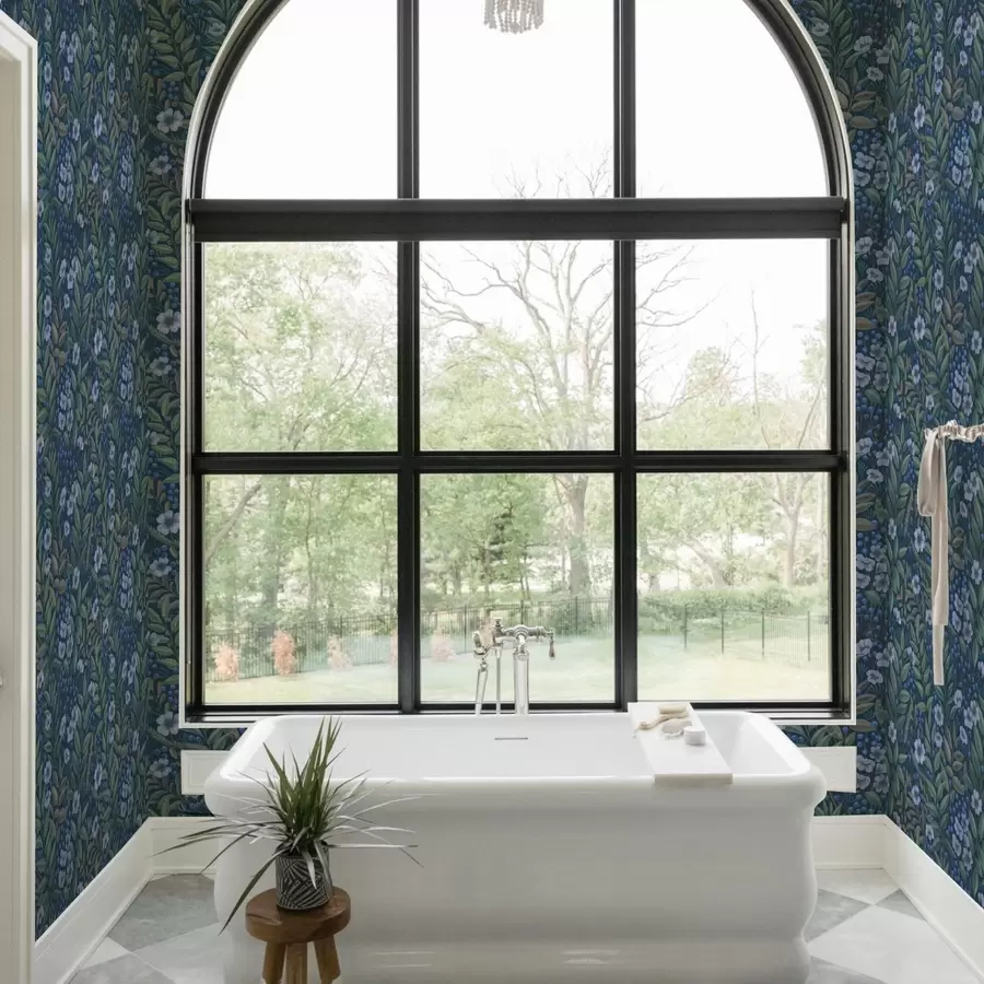 fototapeter Midnattsblå bær og hvite blomster i tett løvverk a00994