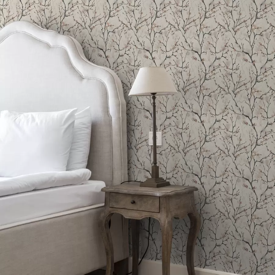 fototapeter Akvarellmalte sakura-grener på lys bakgrunn a01033