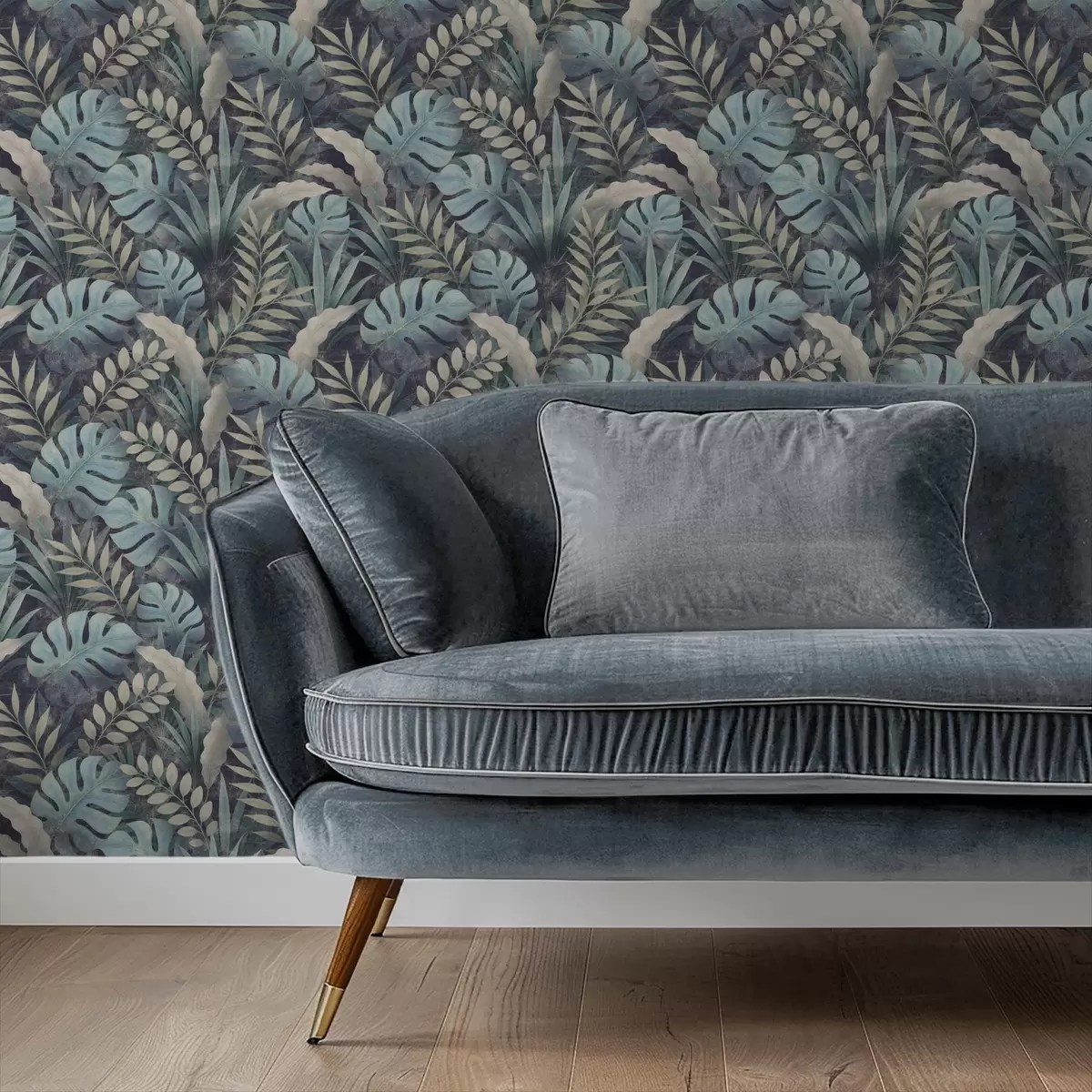 Bakgrunn Tropisk løvverk i kjølige blågrønne toner a01035