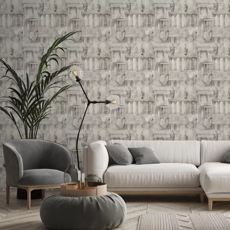 fototapeter Antikke statuer og søyler i myke beige-grå toner a01041