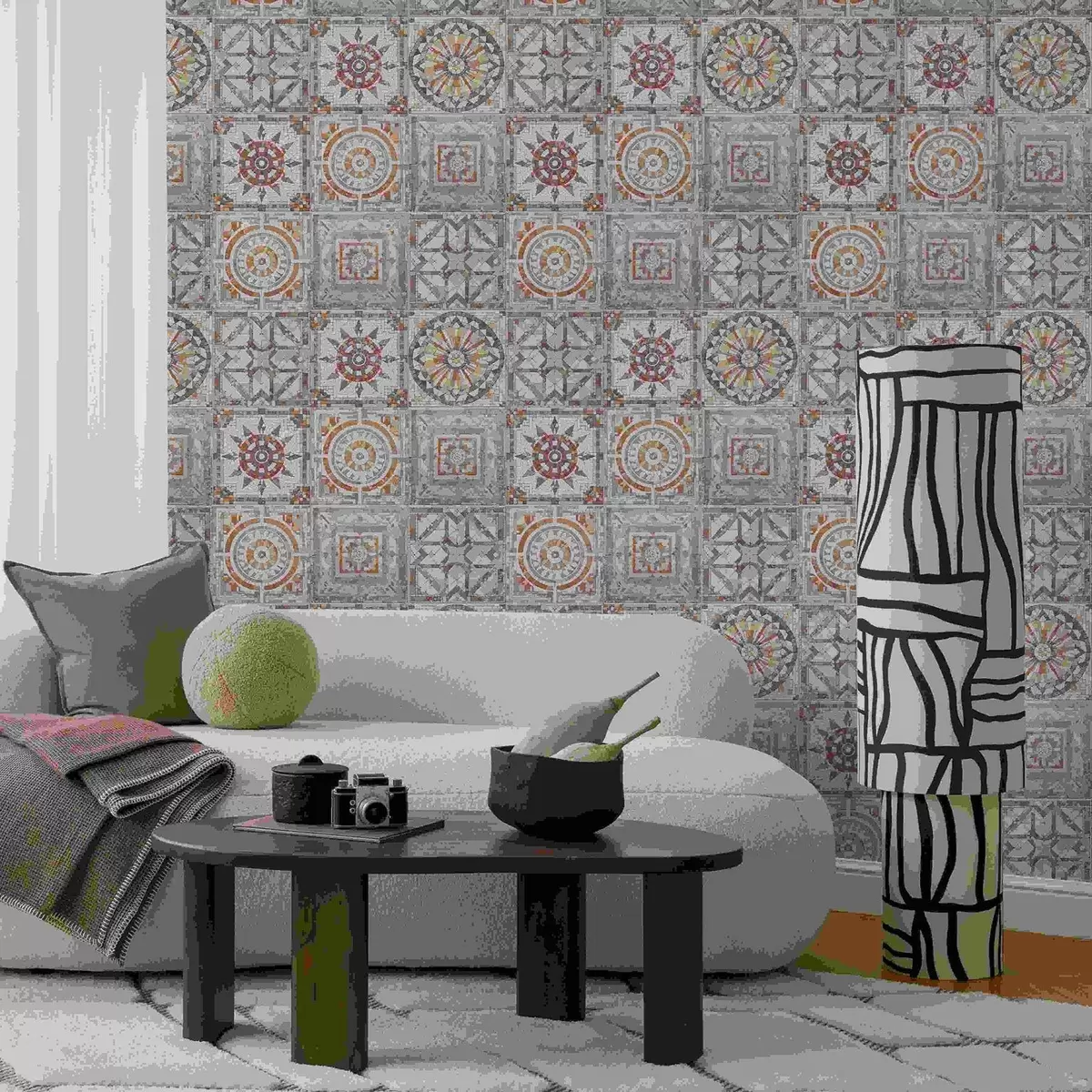 Bakgrunn Gamle steinmosaikkmedaljonger med slitte detaljer a01042