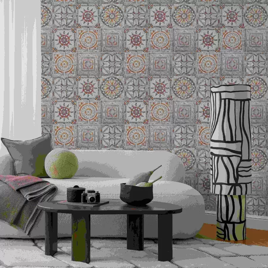 fototapeter Gamle steinmosaikkmedaljonger med slitte detaljer a01042