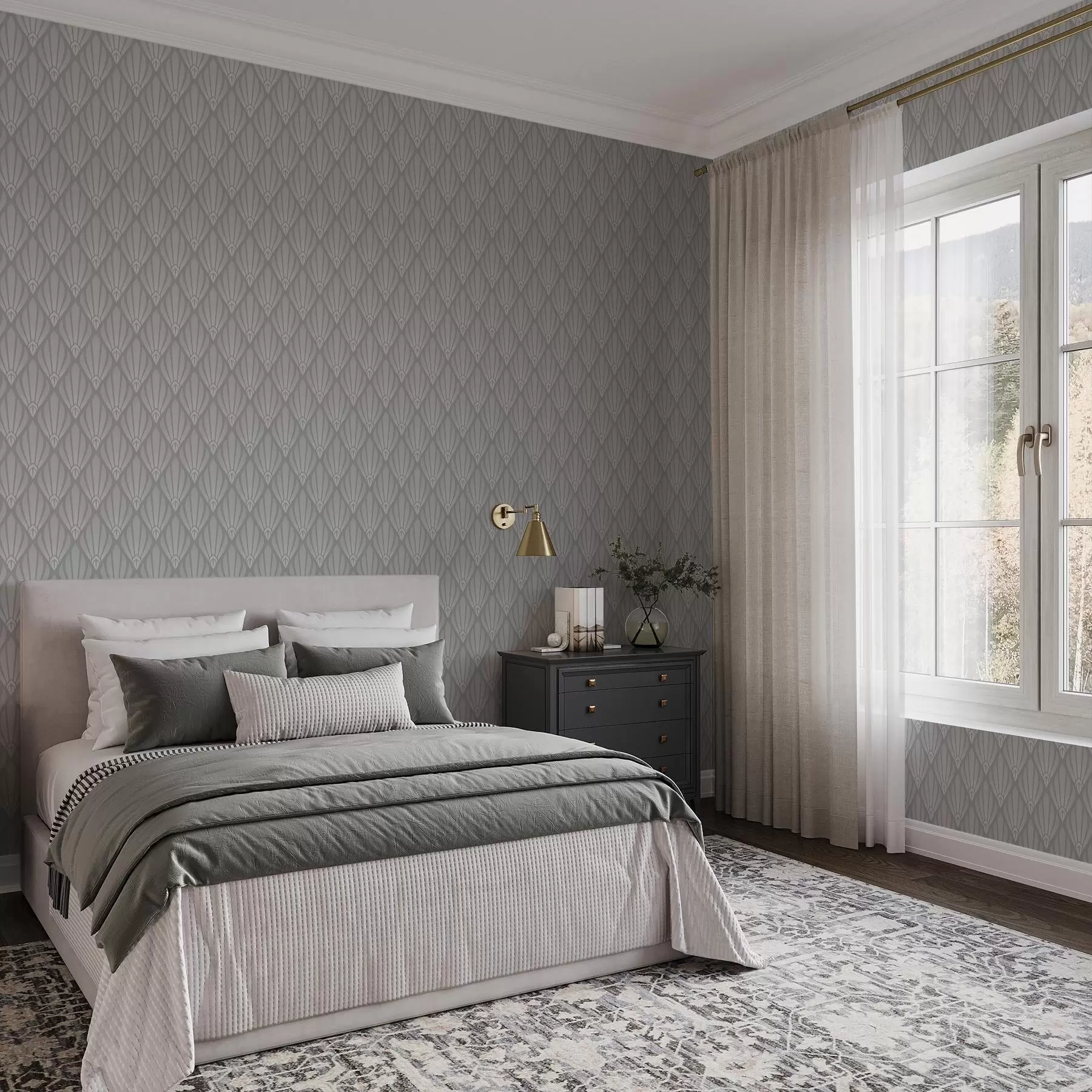 fototapeter Grå art deco med vifteformede former a01064