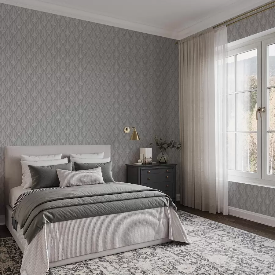 fototapeter Grå art deco med vifteformede former a01064