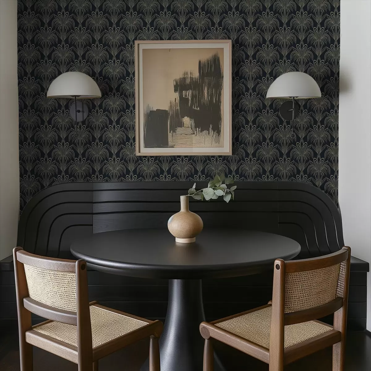 Bakgrunn Mørkt art deco-ornament med stiliserte planter a01065