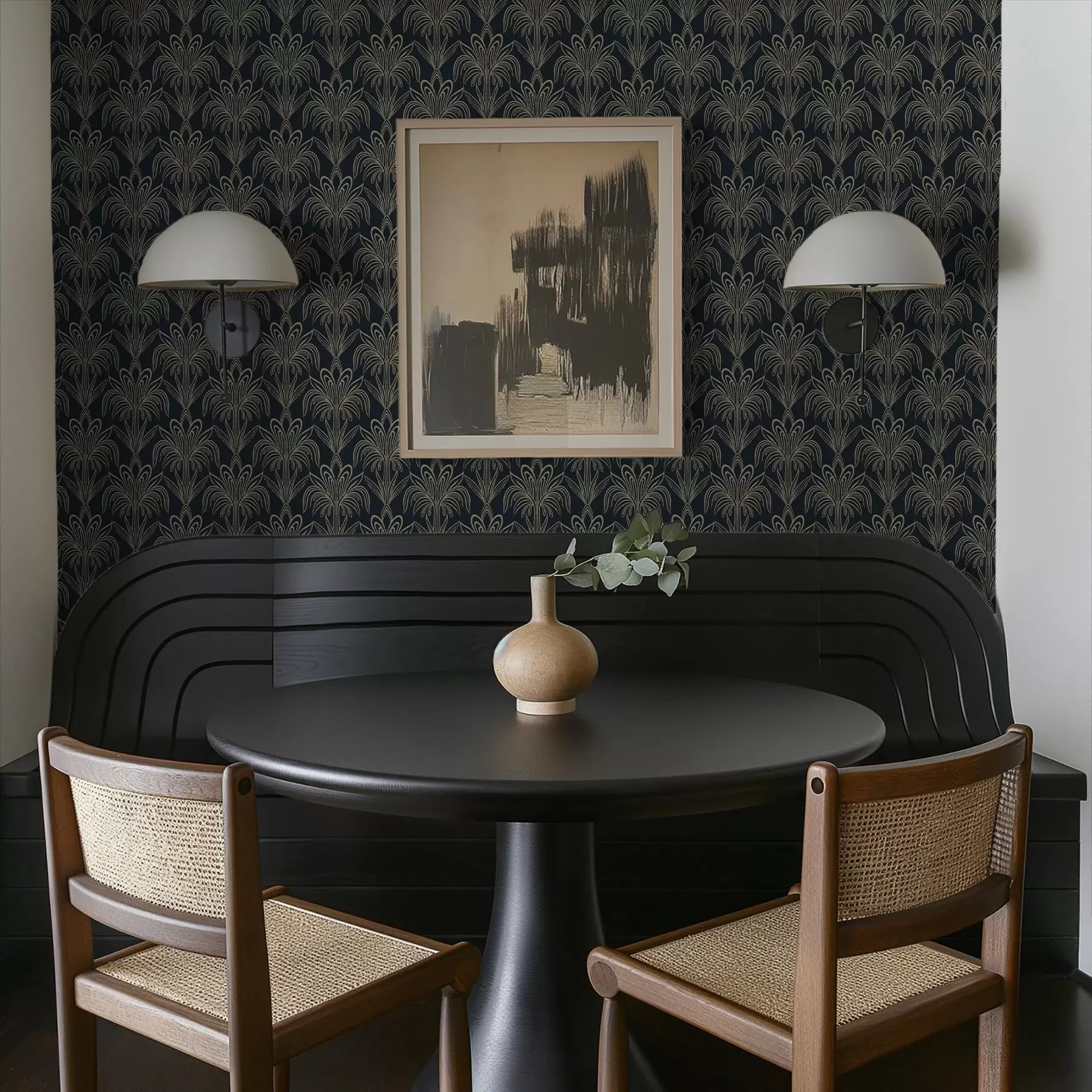 fototapeter Mørkt art deco-ornament med stiliserte planter a01065