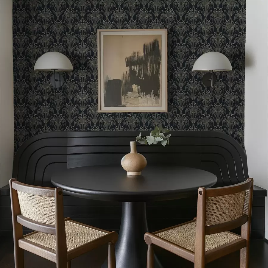 fototapeter Mørkt art deco-ornament med stiliserte planter a01065