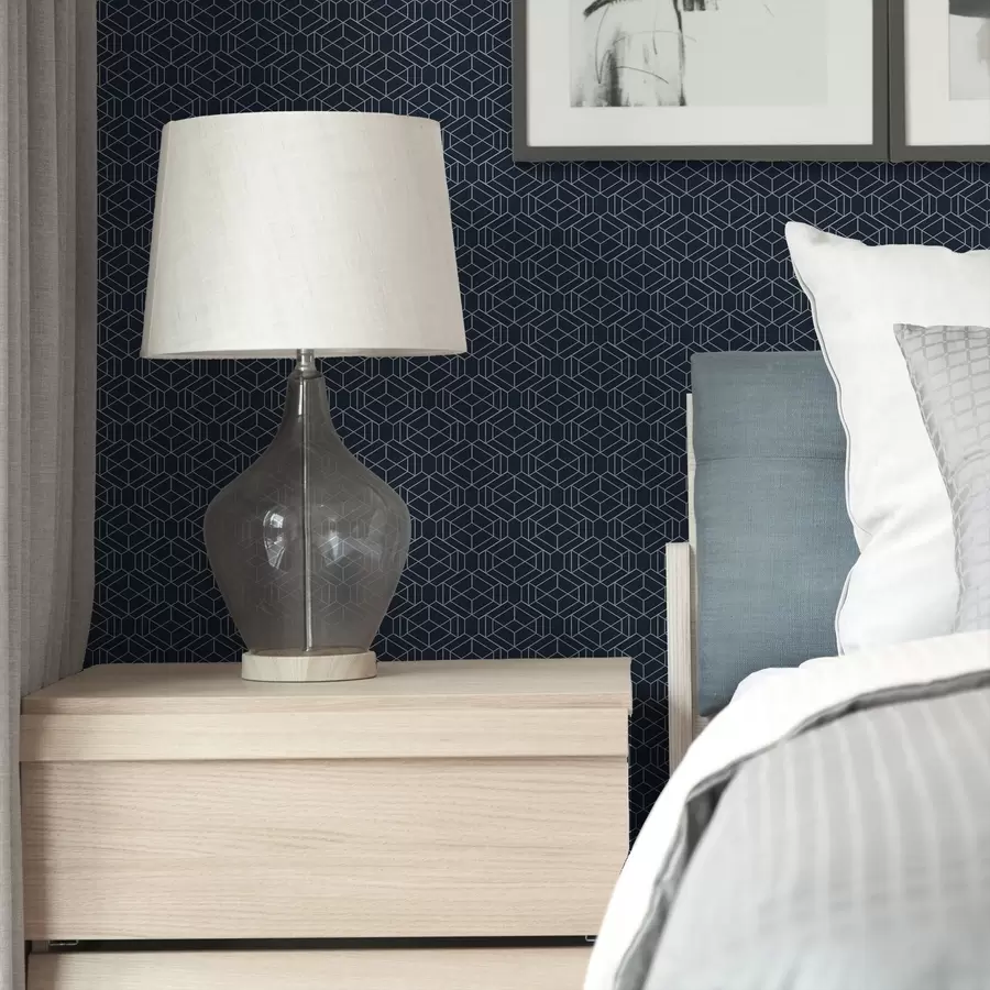 fototapeter Mørk marineblå geometrisk gitter av kuber a01066v1