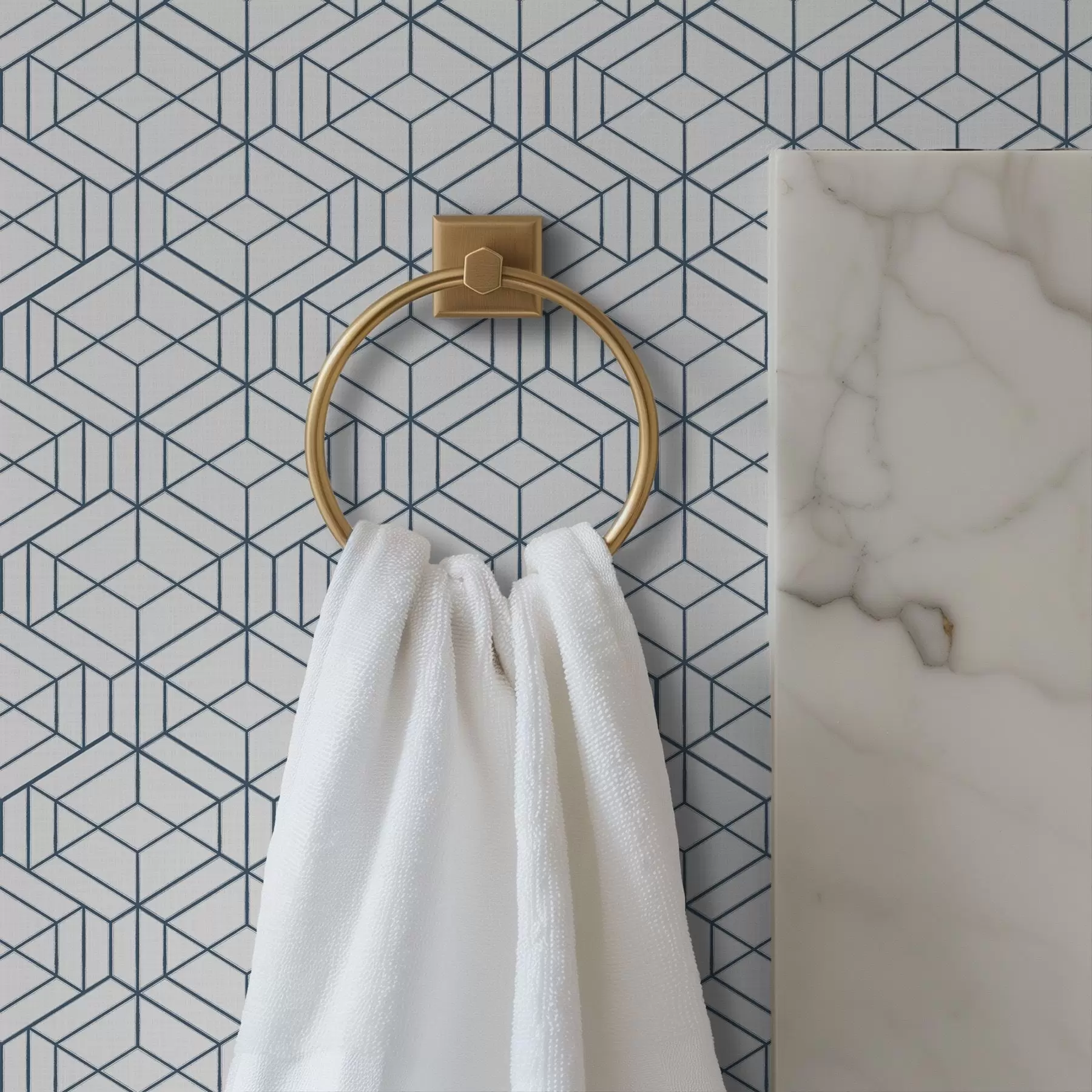 fototapeter Hvit bakgrunn med blå tredimensjonale geometriske kuber a01067