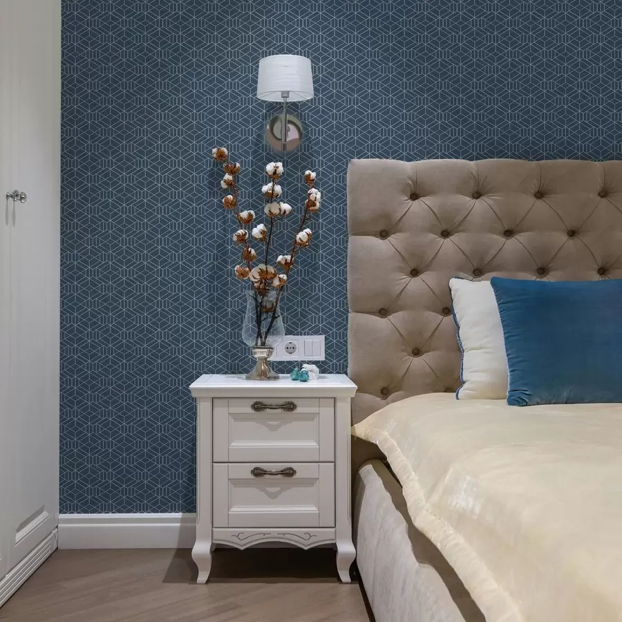 fototapeter Blå bakgrunn med hvite lineære kuber i et rutenett a01067v1