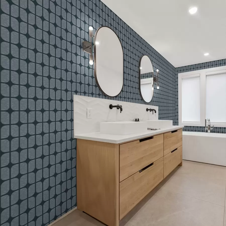 fototapeter Mørkeblå bakgrunn med grå mosaikk av avrundede fliser a01068v1