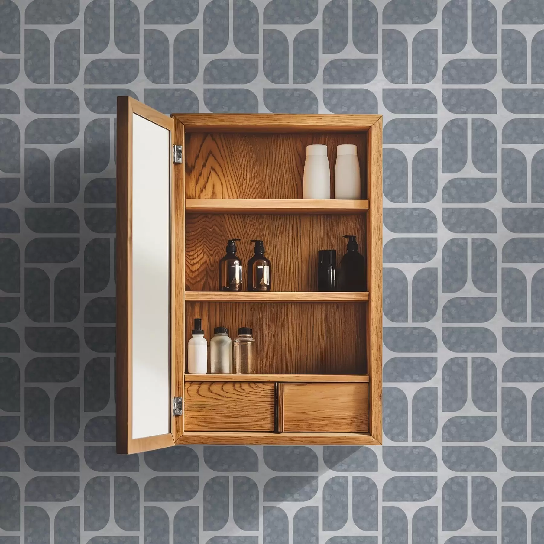 fototapeter Grå mosaikk med vekslende avrundede og rektangulære former a01069