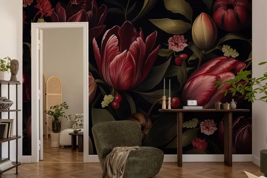 fototapeter Mørk tulipanhage w05038