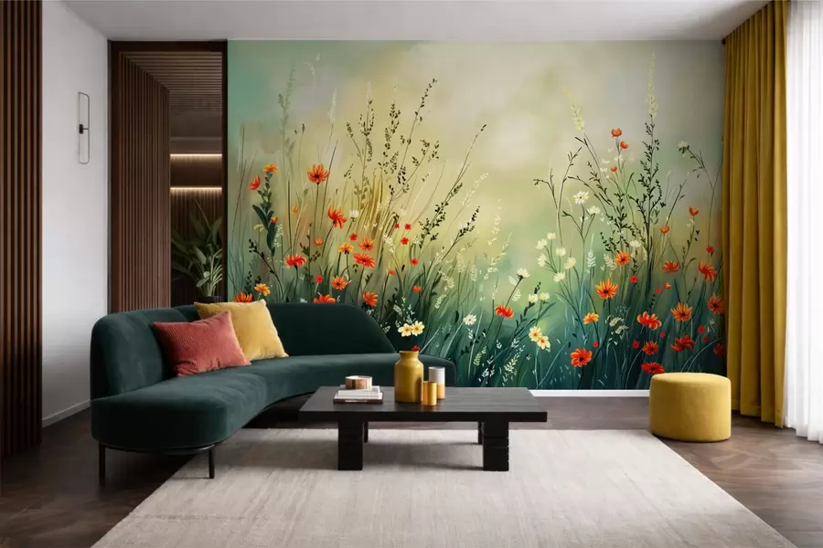 fototapeter Engblomster og gress i myk, malerisk stil w05015