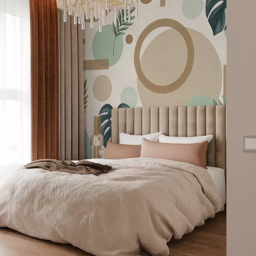 fototapeter Geometrisk mønster med blader i grønn palett w05018v1