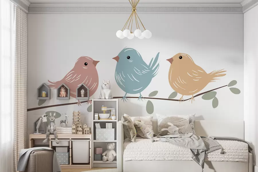 fototapeter Fugler på en gren w05099