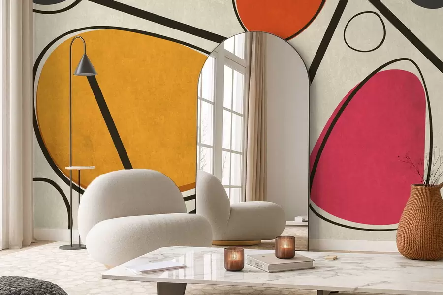 fototapeter Abstrakte former og linjer med dristige fargefelt w05017