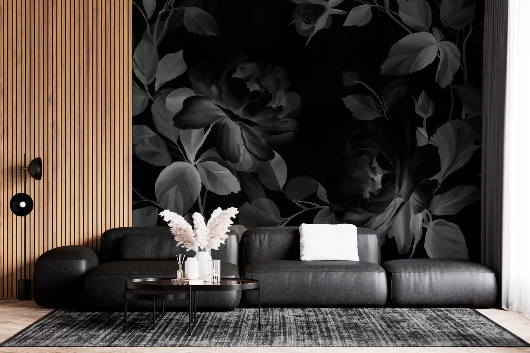 fototapeter svart-hvite maleriske roser i stil med oljemaleri  w04873v1