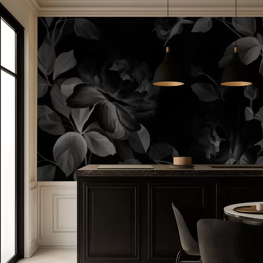 fototapeter svart-hvite maleriske roser i stil med oljemaleri  w04873v1