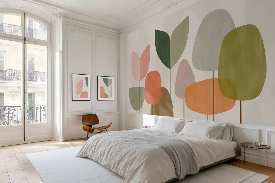 fototapeter abstrakte trær i en naiv stil w05059