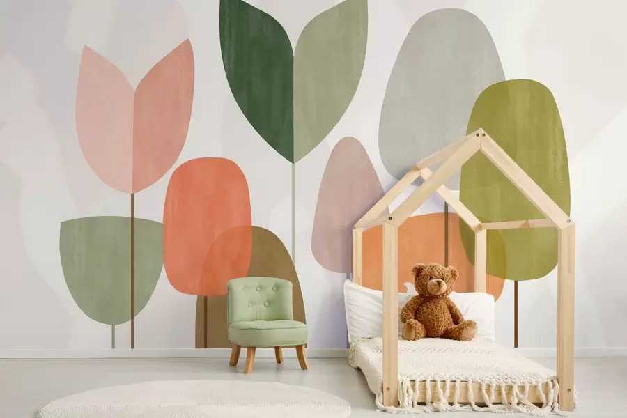 fototapeter abstrakte trær i en naiv stil w05059