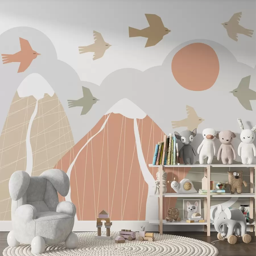 fototapeter Skandinaviske fjell og fugler w05166