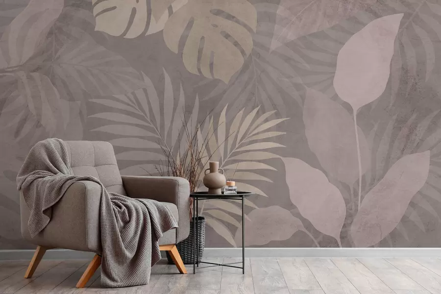 fototapeter strukturerte tropiske blader på grå bakgrunn w05063v1