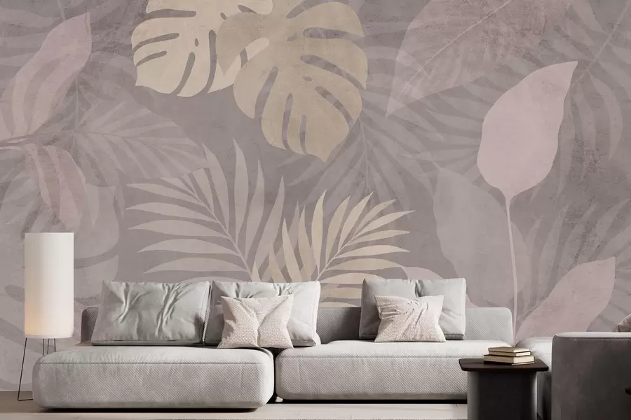 fototapeter strukturerte tropiske blader på grå bakgrunn w05063v1