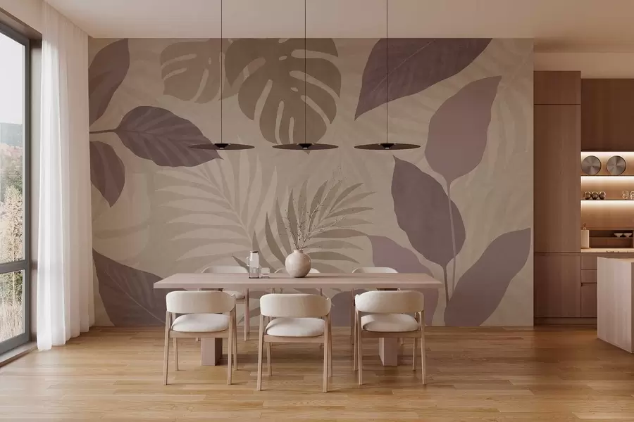 fototapeter strukturerte tropiske blader på sandbakgrunn w05063