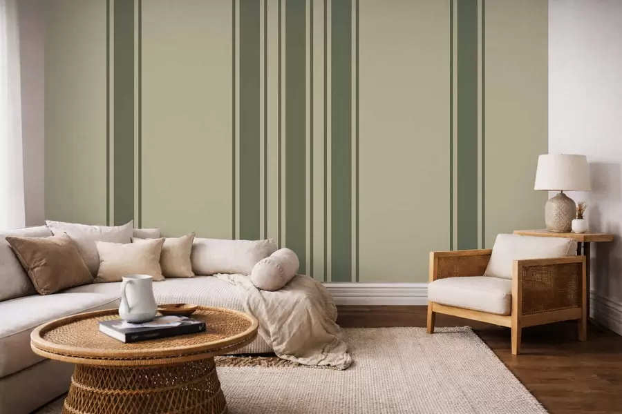 fototapeter Vertikale striper i dempet grønn og beige fargepalett w05098