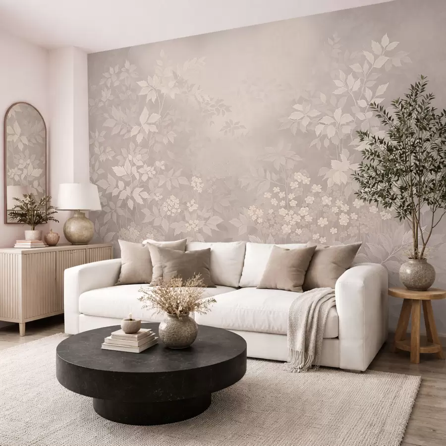 fototapeter Lett botanisk ornament med blader og små blomster w05115