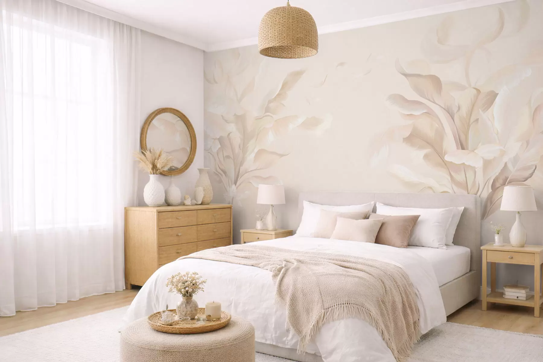 fototapeter Luftige dekorative planter i varme kremfarger w05126