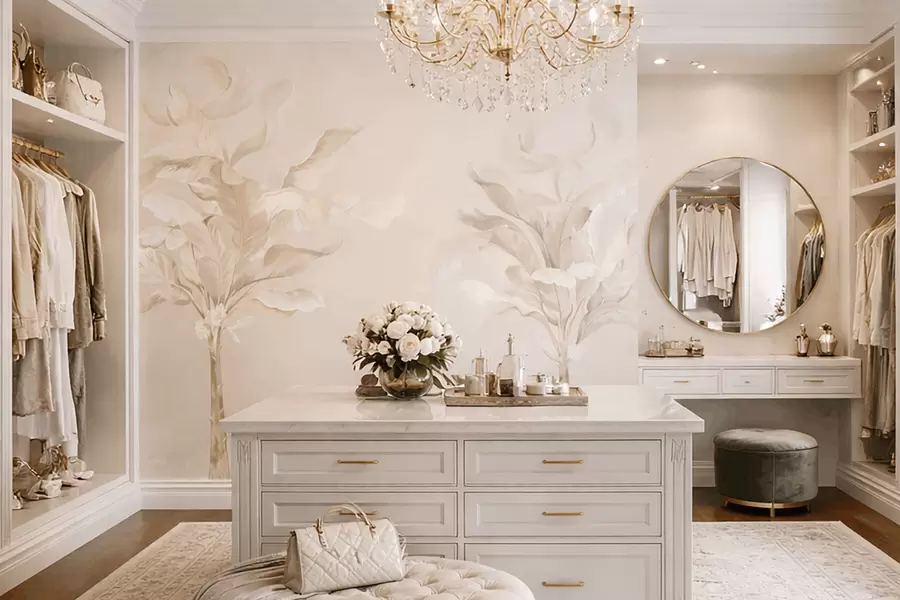 fototapeter Luftige dekorative planter i varme kremfarger w05126