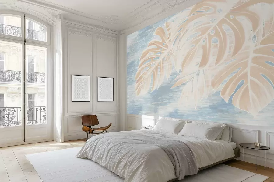 fototapeter Abstrakte blader i varme beige toner på en lys bakgrunn w05130